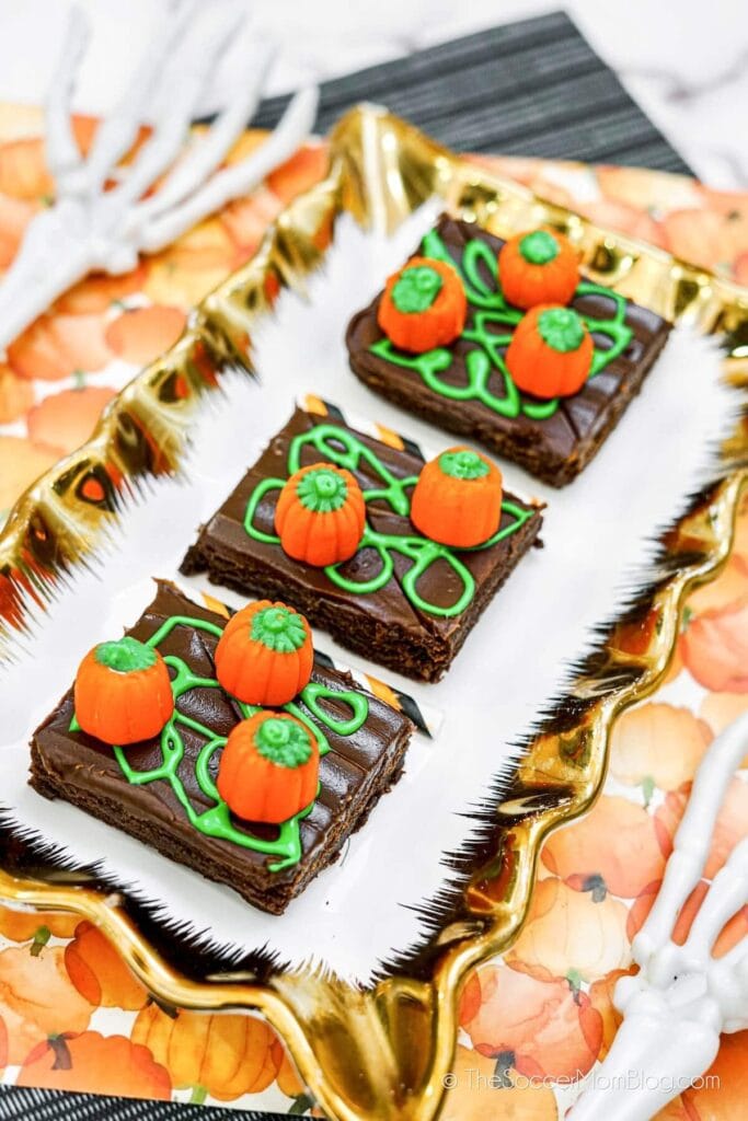 pumpkin patch brownies on white plate