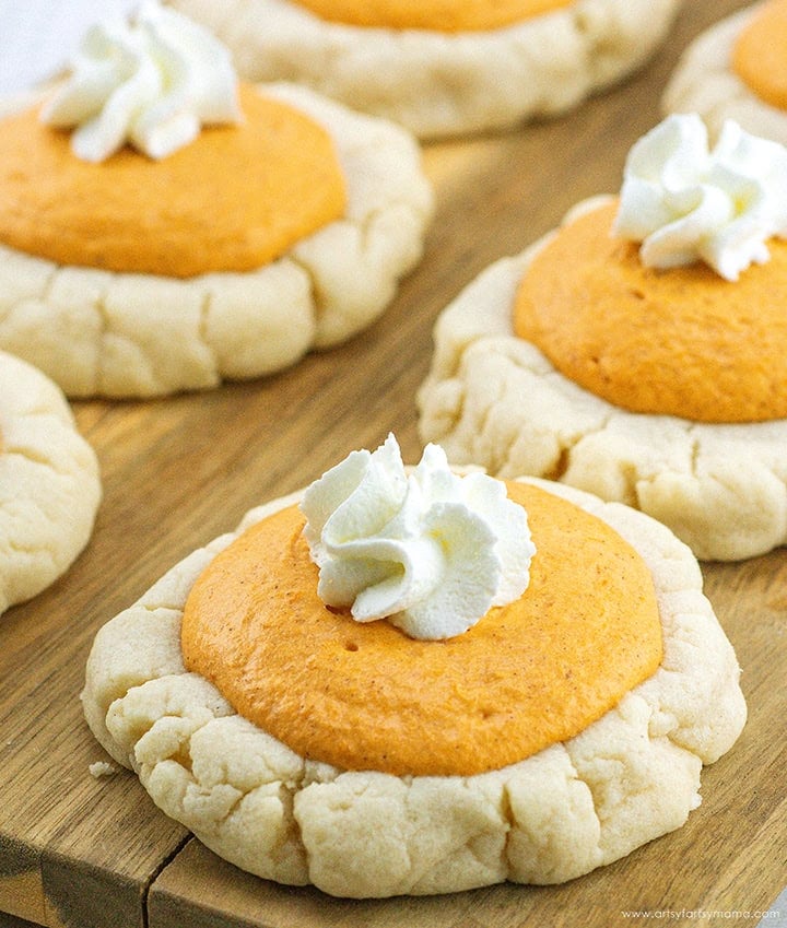 Pumpkin pie cookies on wood board