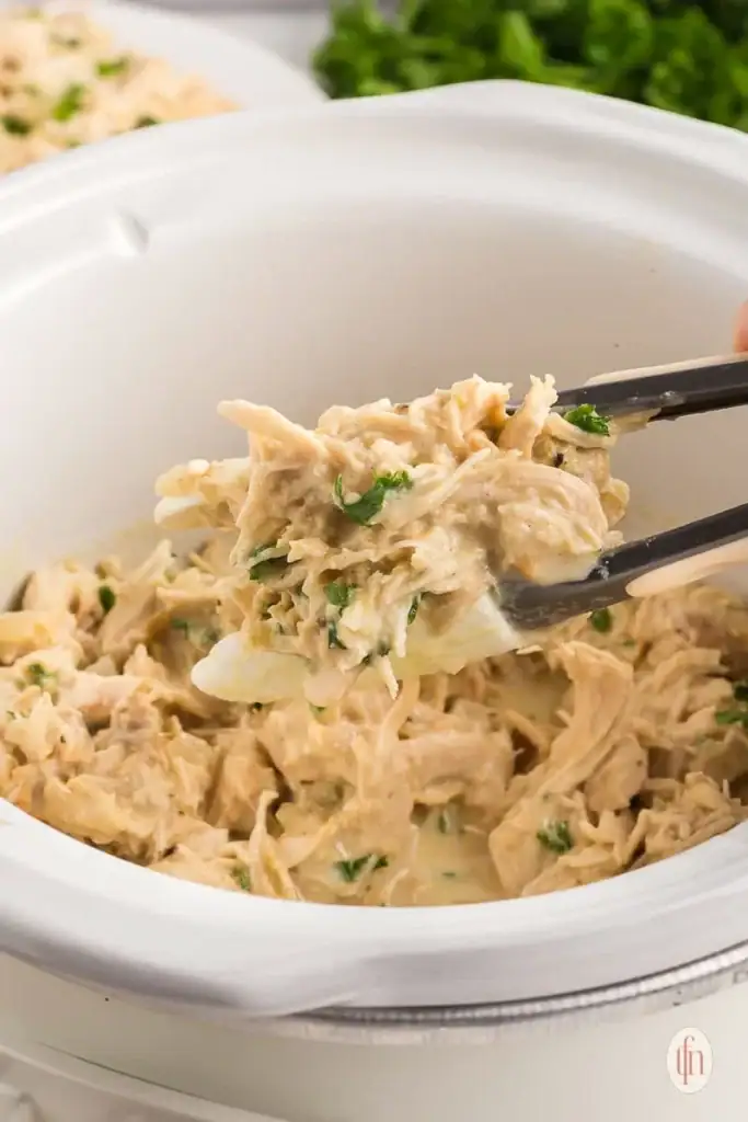 Honey mustard chicken in a crockpot.