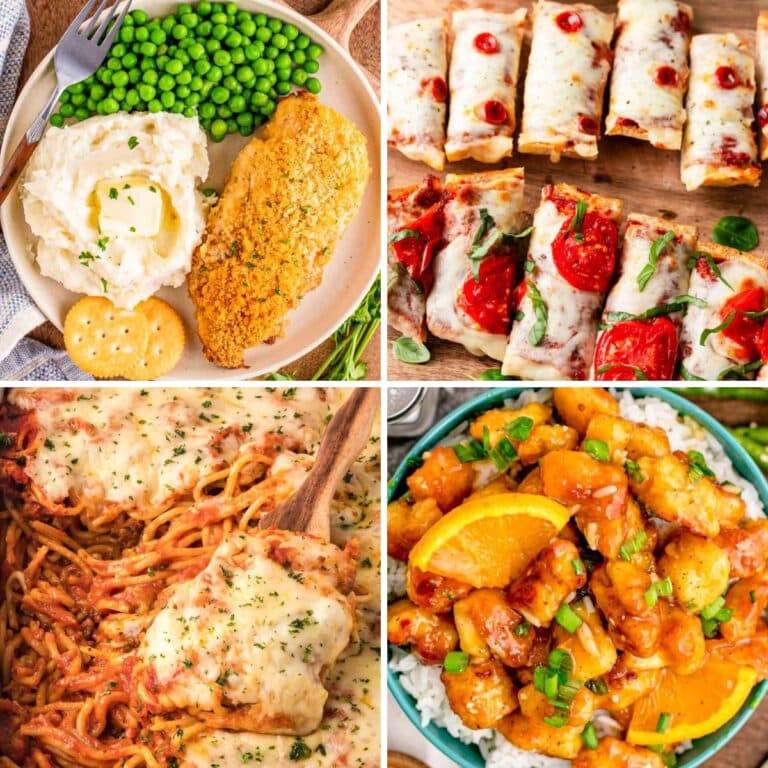 Collage of school night dinners for kids.