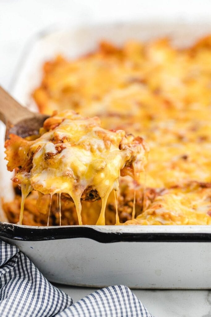 Sloppy Joe casserole in a baking dish.