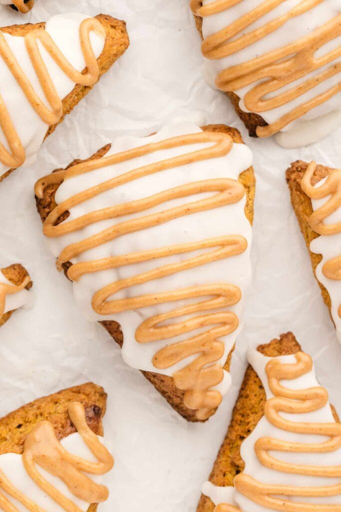 Starbucks pumpkin scones on parchment paper.