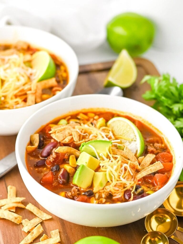 Taco soup in a bowl.