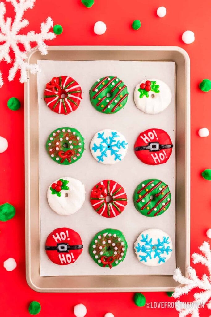 Christmas Wreath Cookies on baking sheet