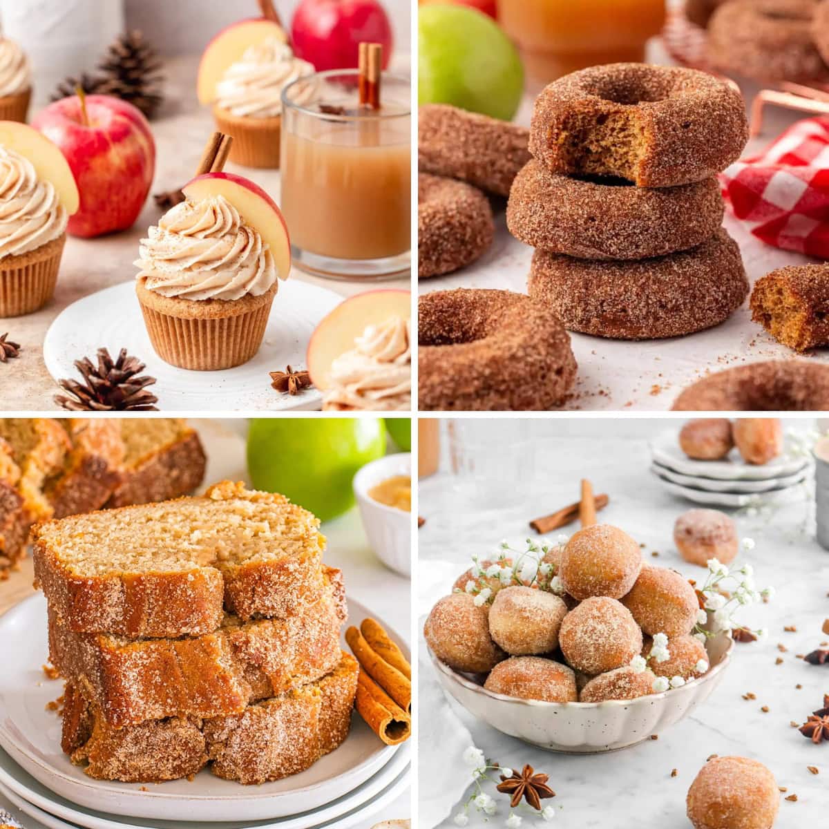 Collage of apple cider baked goods for fall.