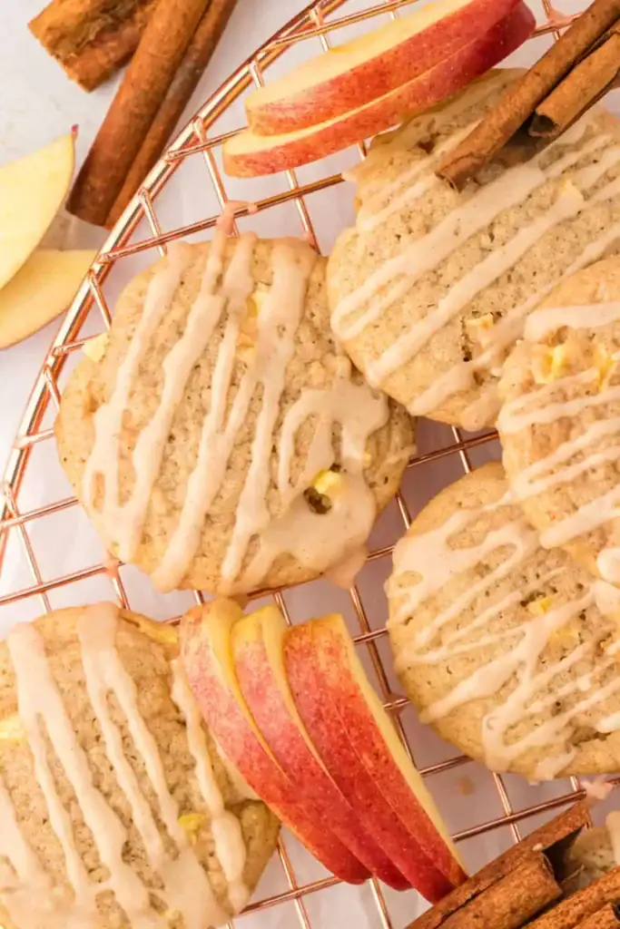 Apple cider cookies on a cooling rack.