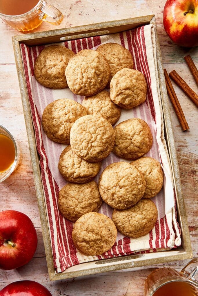 Apple cider snickerdoodles on a serving tray.