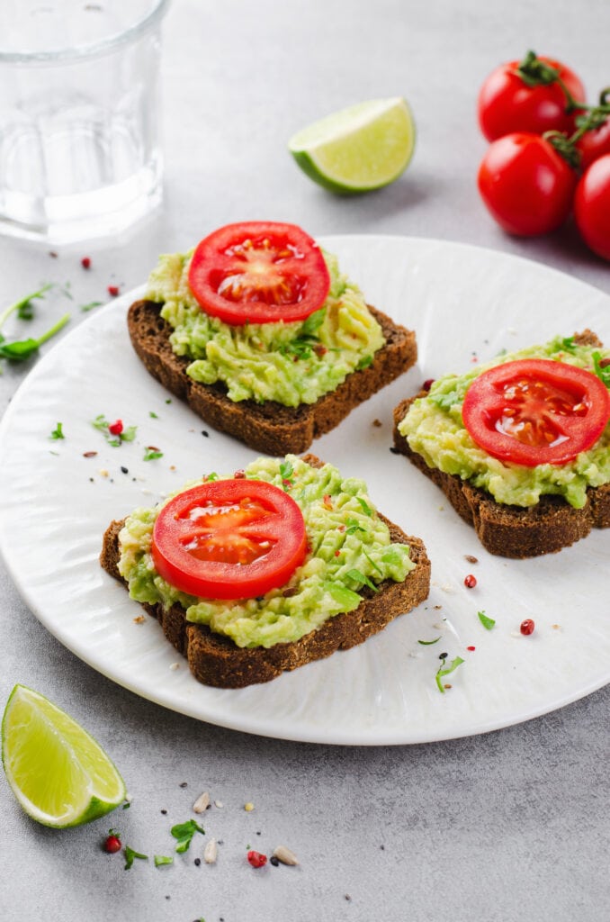 Avocado toast on a plate.