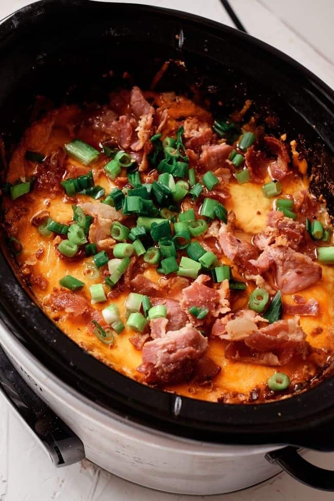 Bacon cheddar ranch chicken in a crockpot.