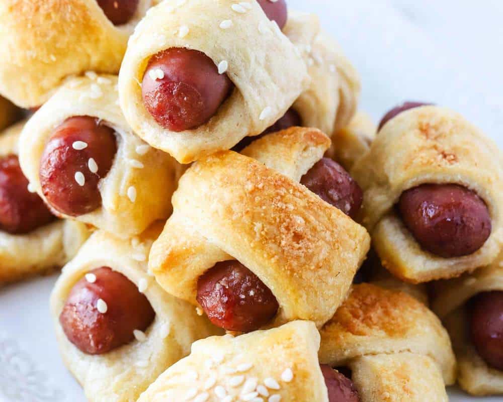 Close-up of garlic Parmesan pigs in a blanket.