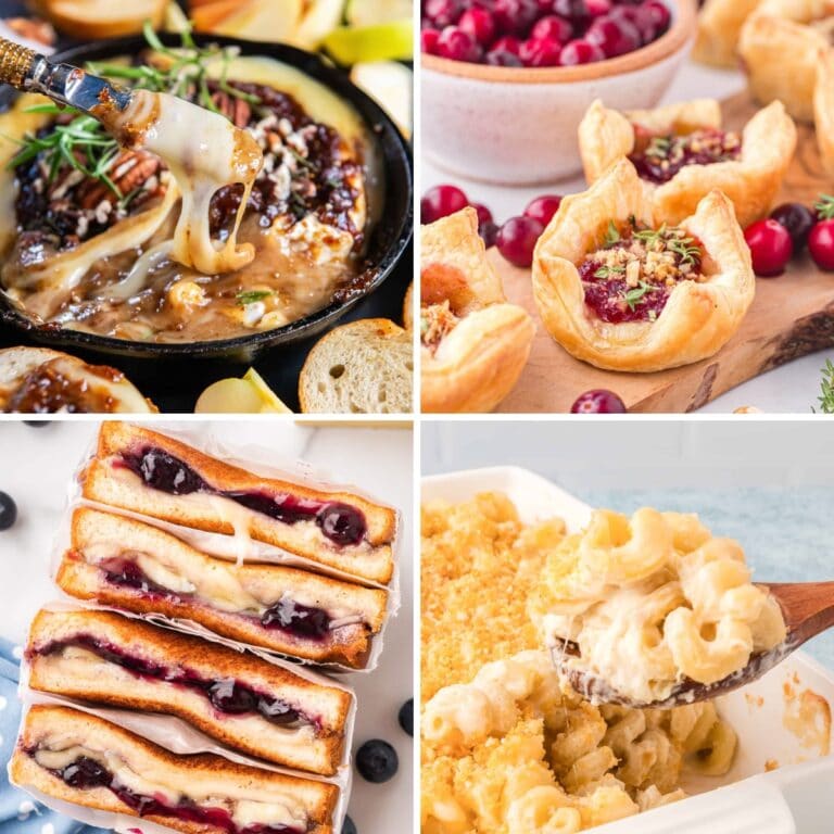 Collage of brie cheese recipes.