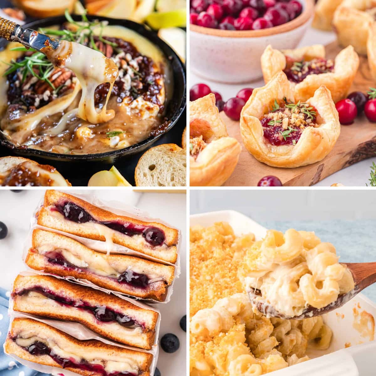 Collage of brie cheese recipes.