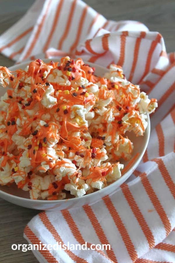 Candied popcorn in a bowl.