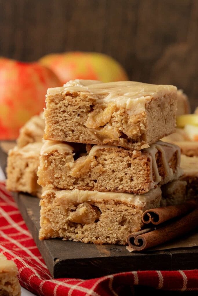 Stack of caramel apple blondies.