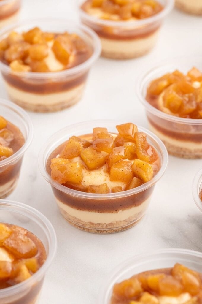 Caramel apple dessert in a cup.