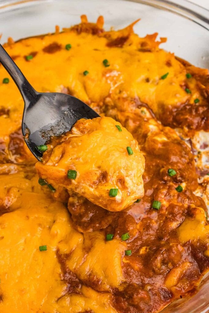 Chili cheese dip in a bowl.