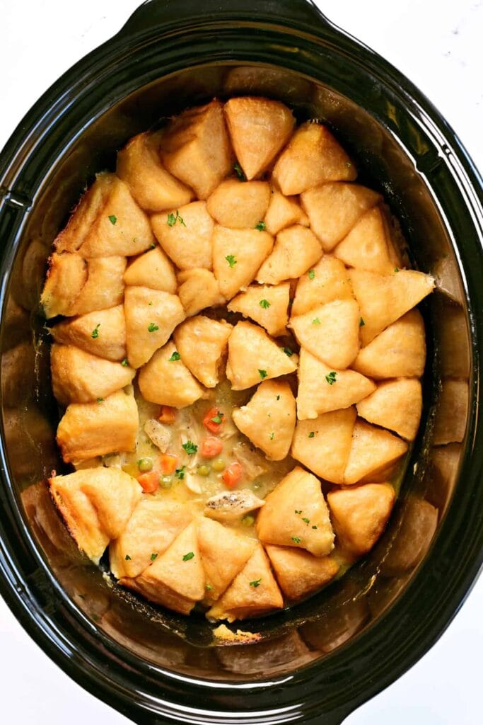 Chicken and dumplings in a crockpot.