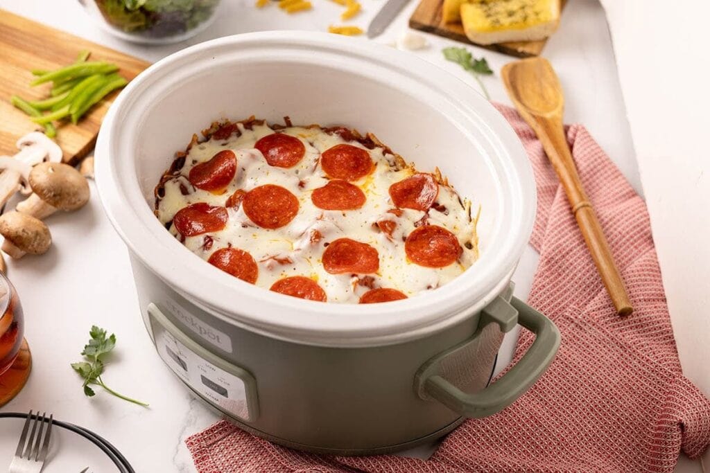 Crock pot pizza in a slow cooker.