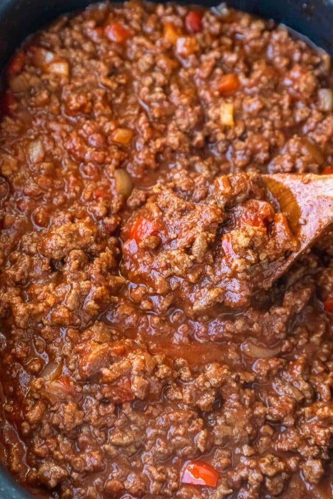 Crock pot sloppy joes in a slow cooker.