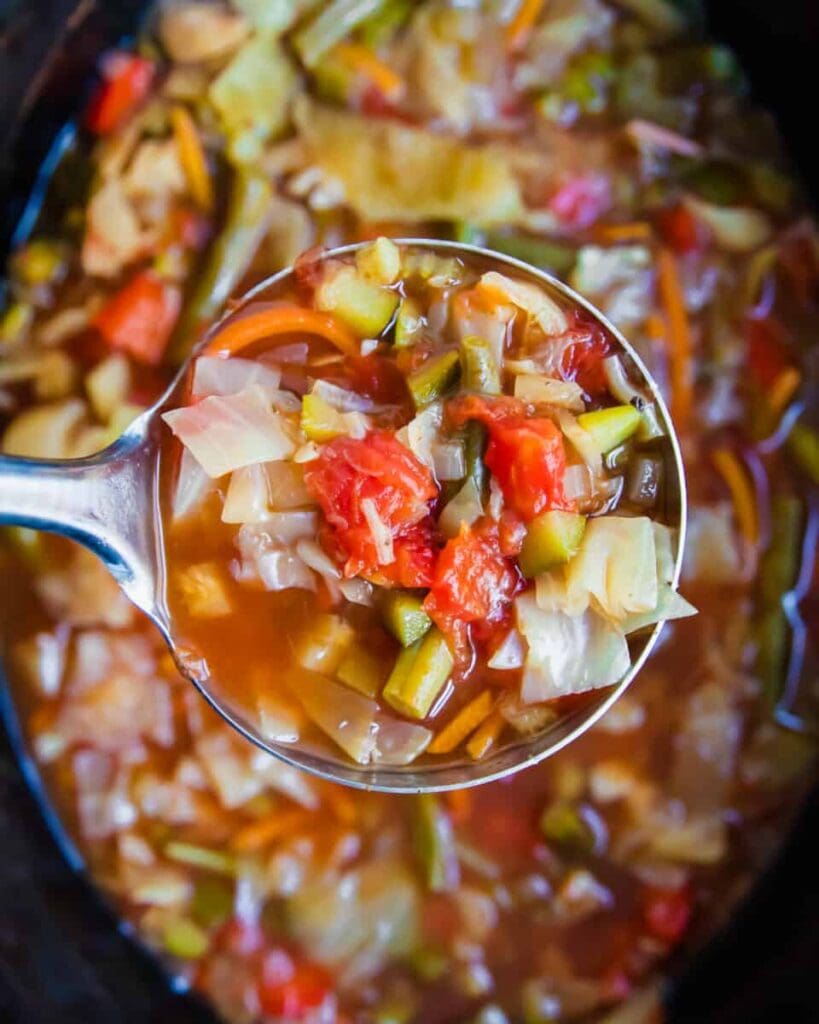 Cabbage soup in a slow cooker.