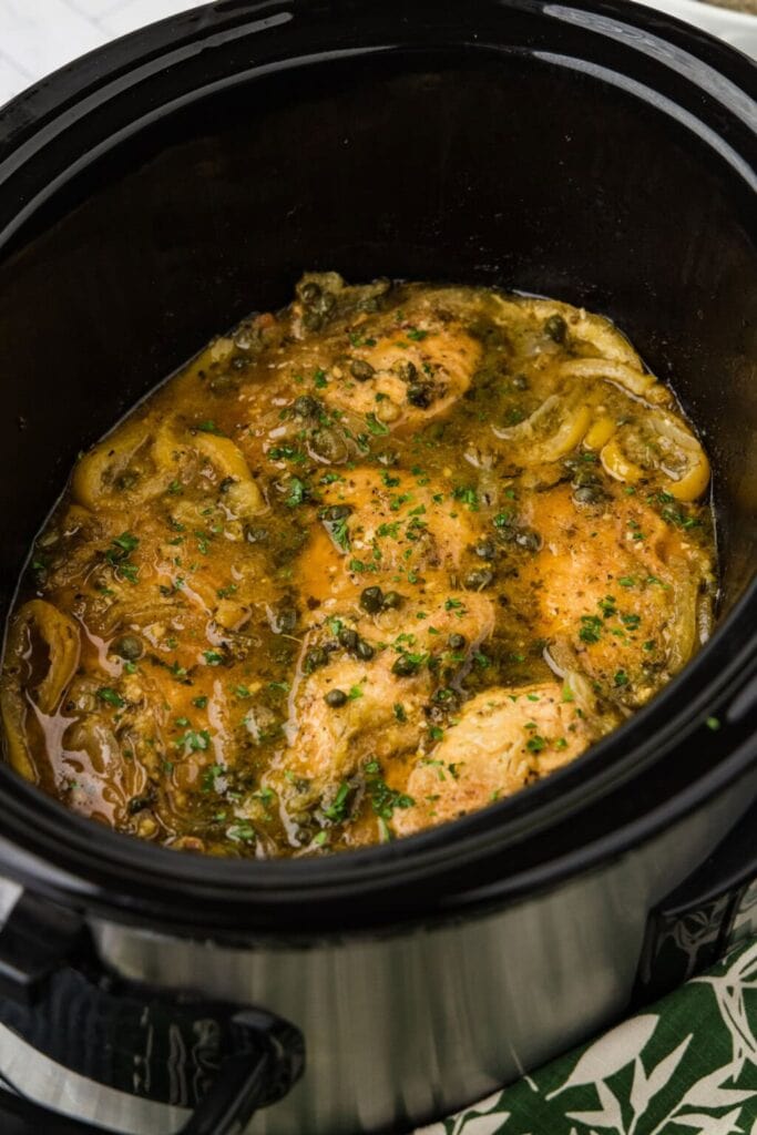 Lemon chicken in a crockpot.
