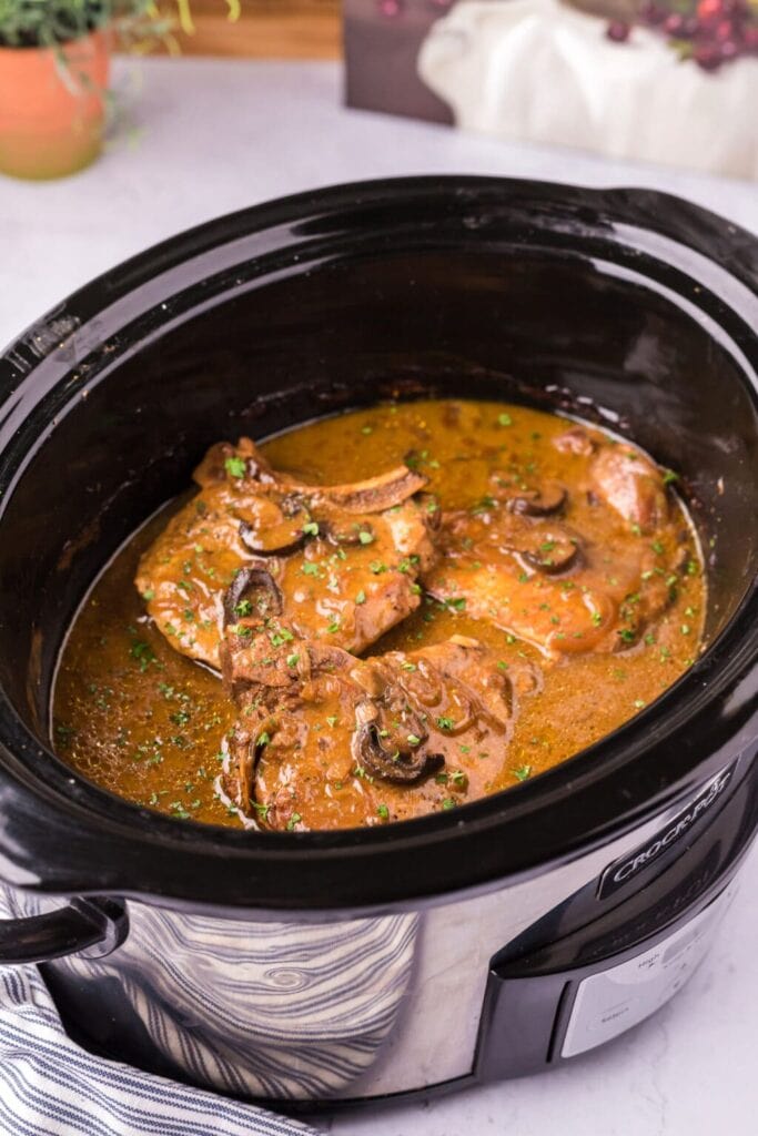 Pork chops in a crockpot.