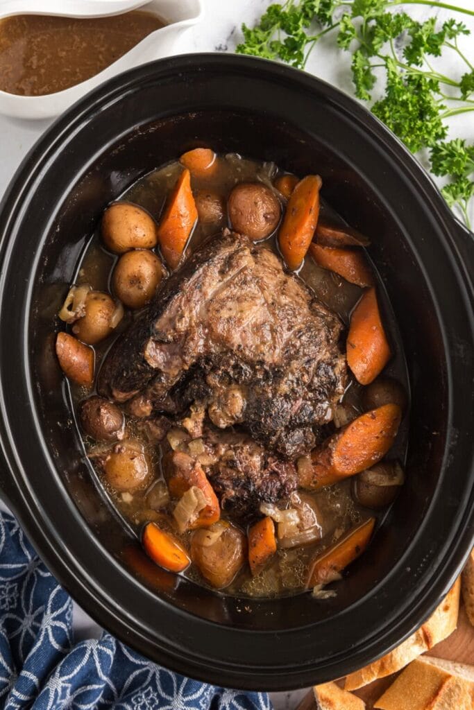 Roast beef in a crockpot.