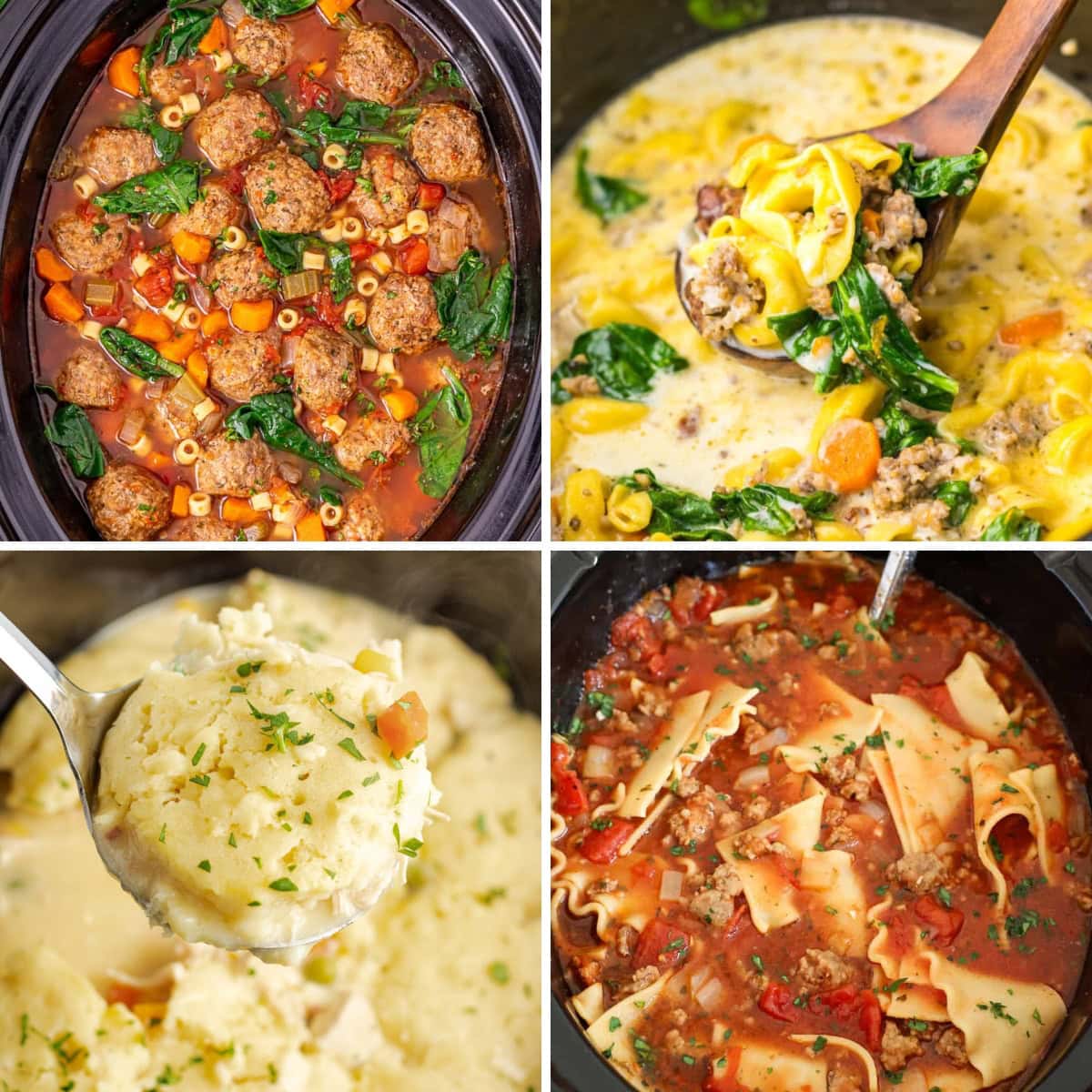 Collage of crockpot soup recipes for fall and winter.