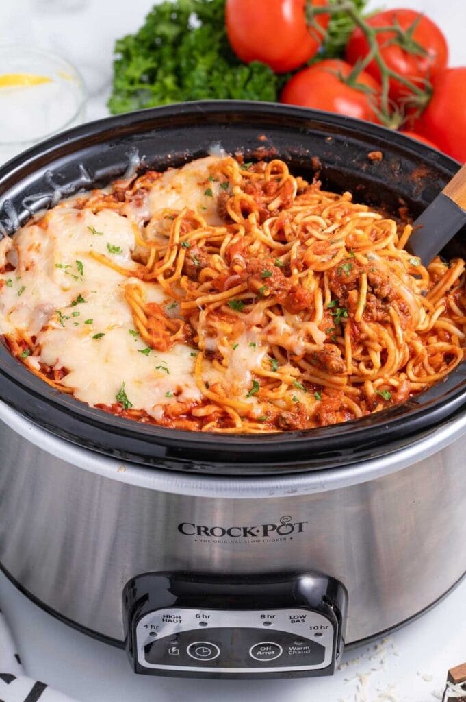 Spaghetti in a crockpot.