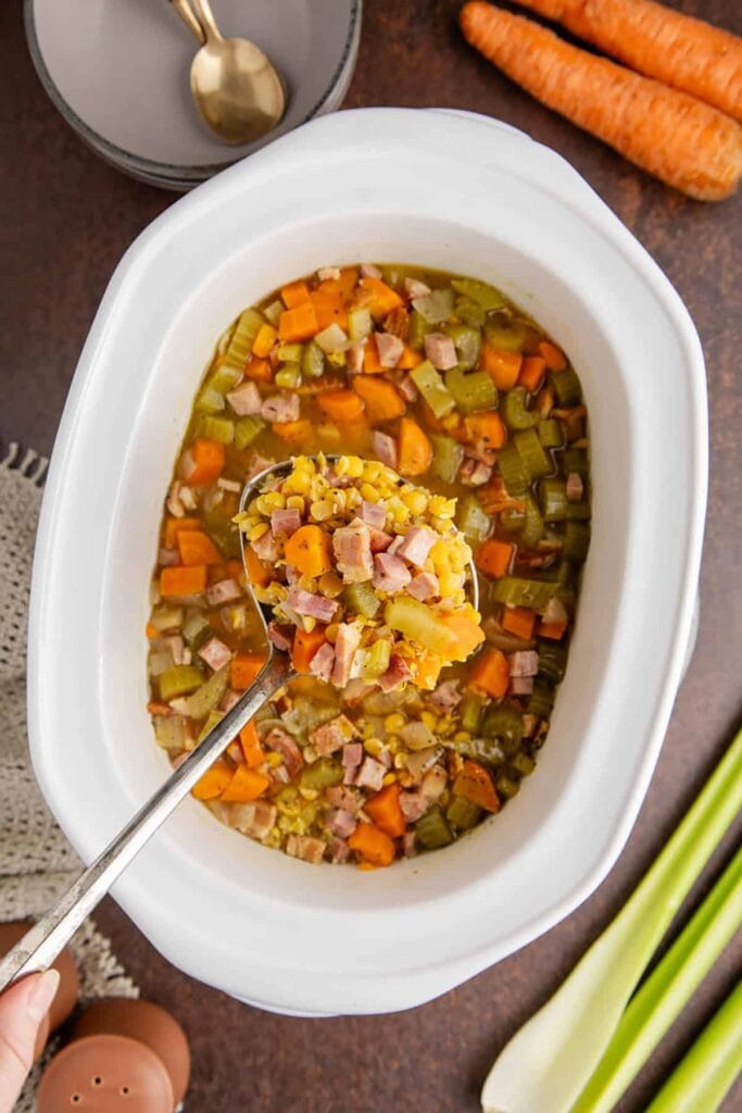 Split pea soup in a slow cooker.