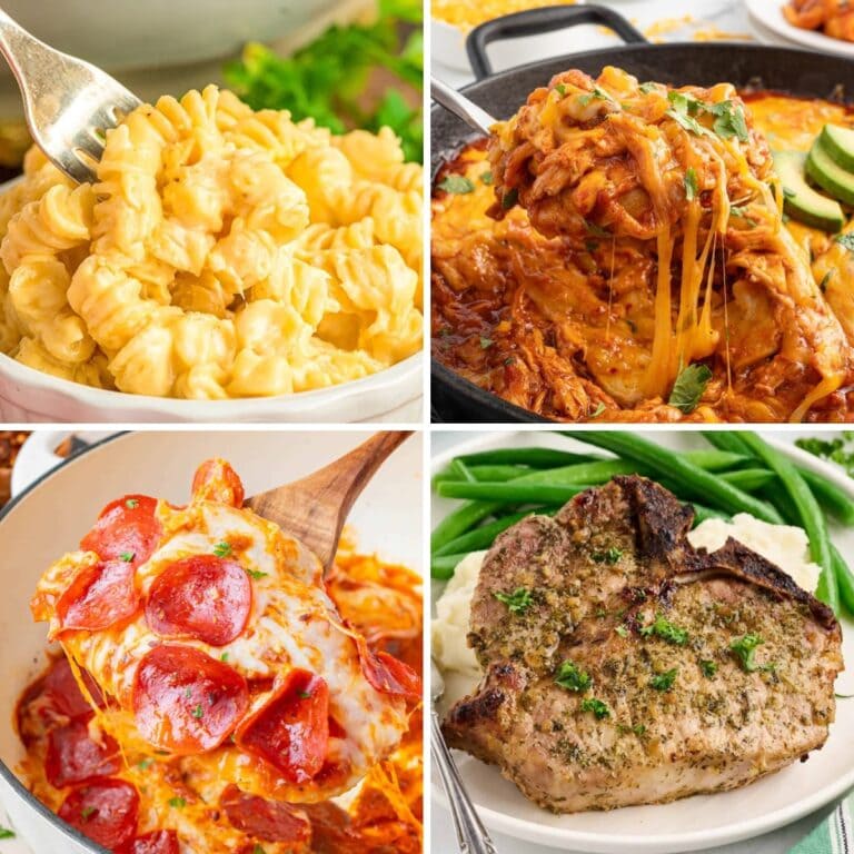 Collage of easy family dinners for busy nights.