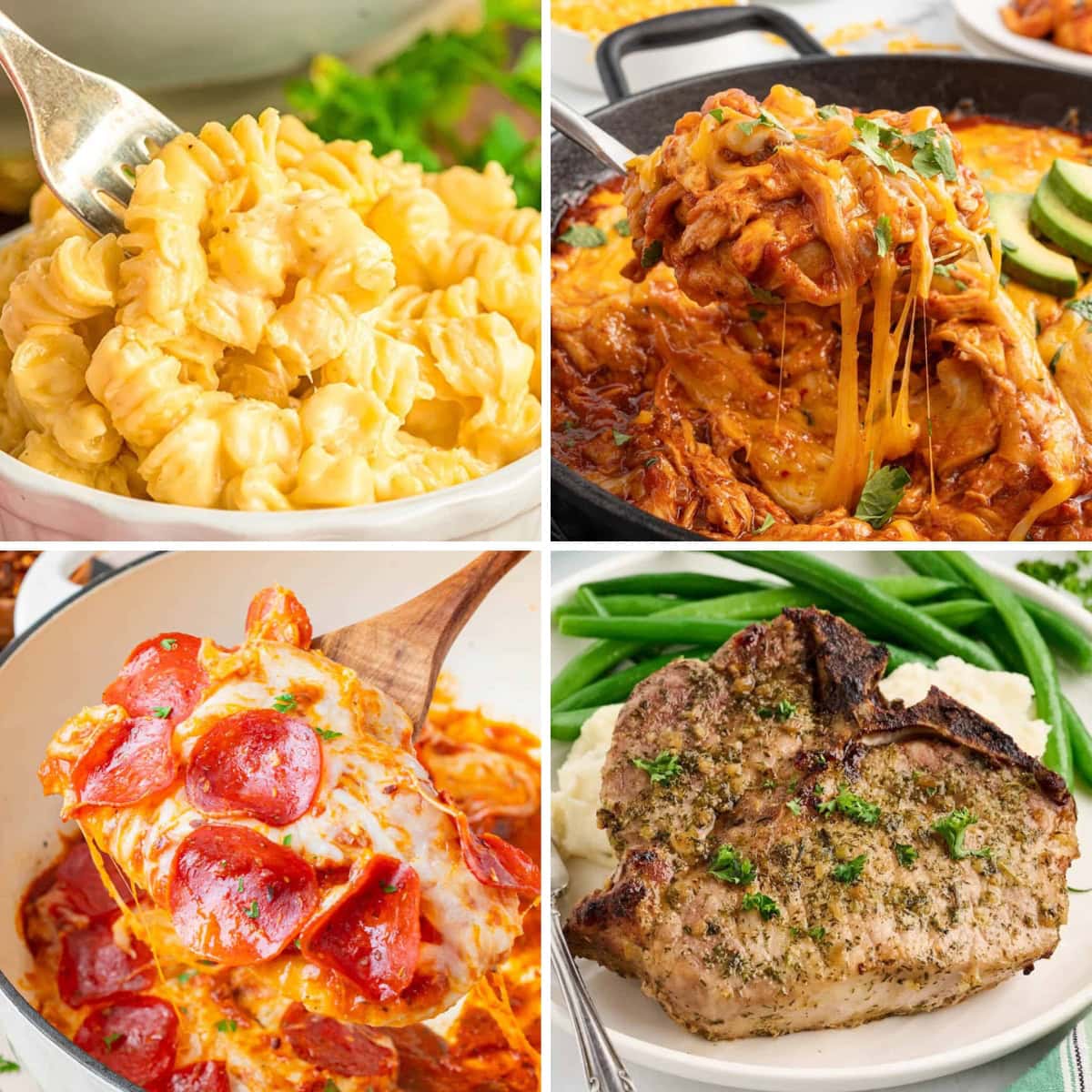 Collage of easy family dinners for busy nights.