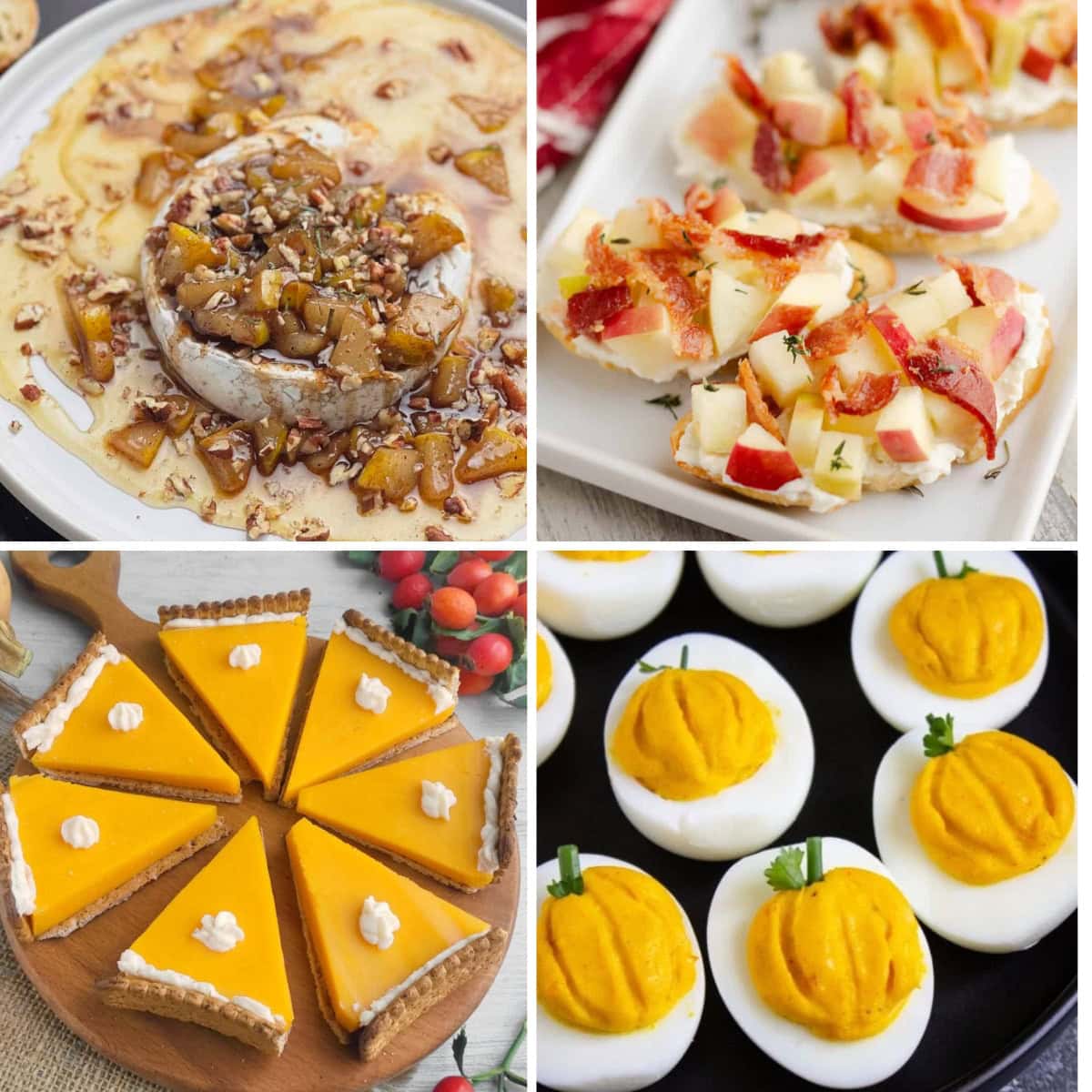 Collage of fall appetizers for an autumn party or potluck.