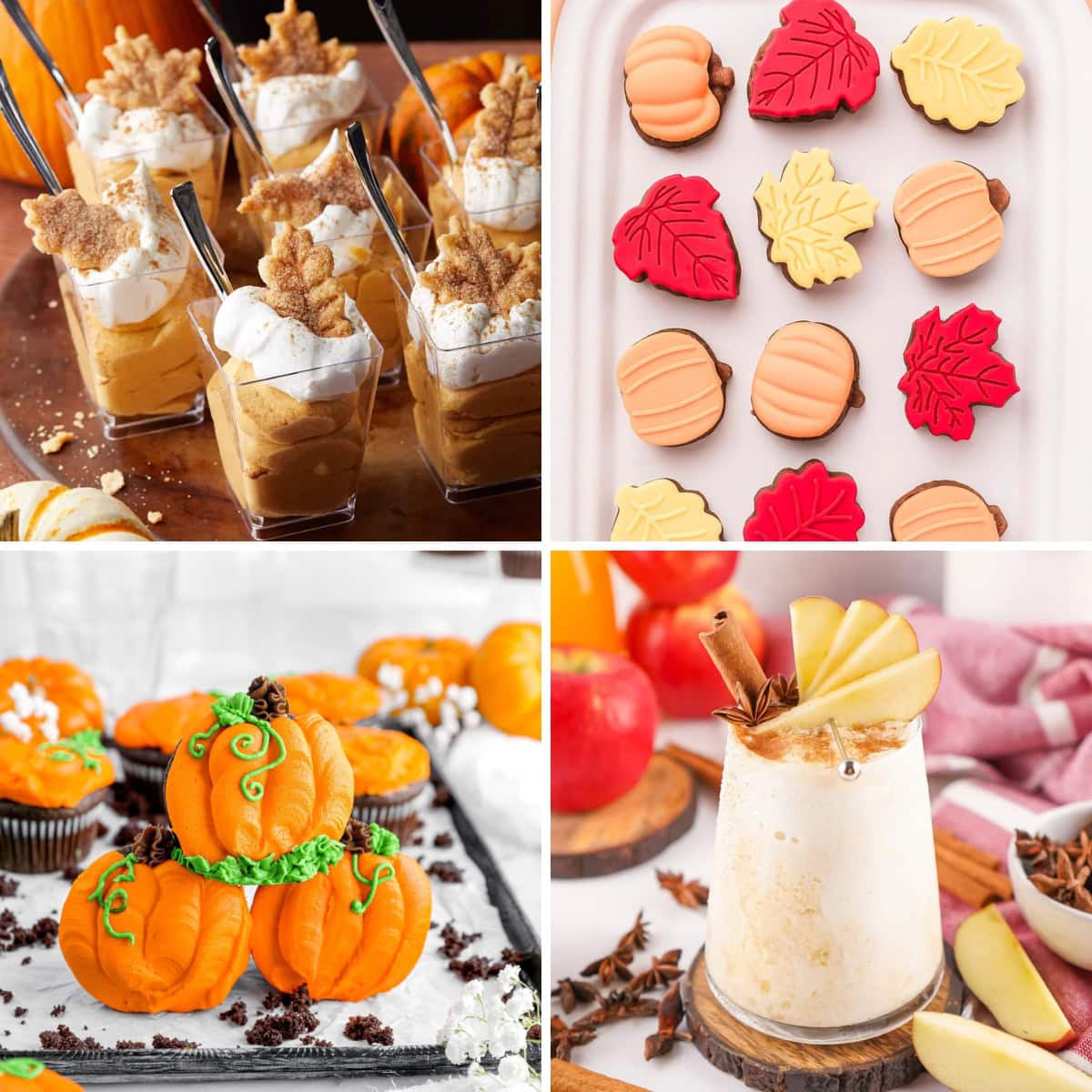 Collage of fall baby shower treats.