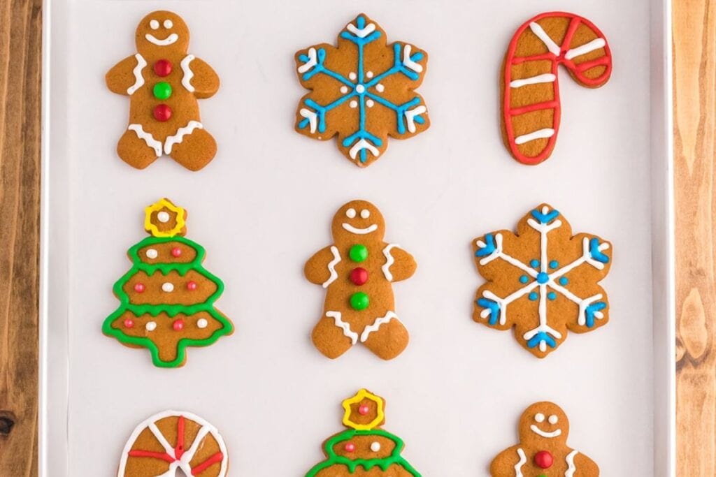 Gingerbread cookies on baking sheet.