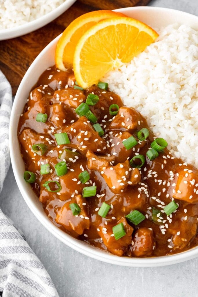 Instant Pot orange chicken on a plate.
