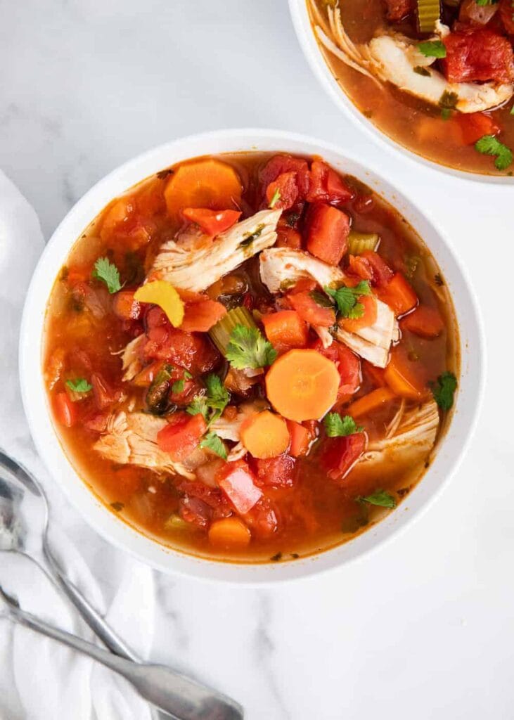 Mexican chicken soup served in a bowl.