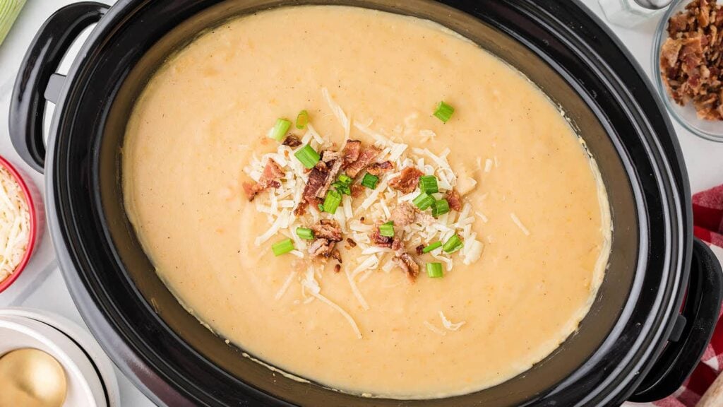 Potato leek soup in a slow cooker.