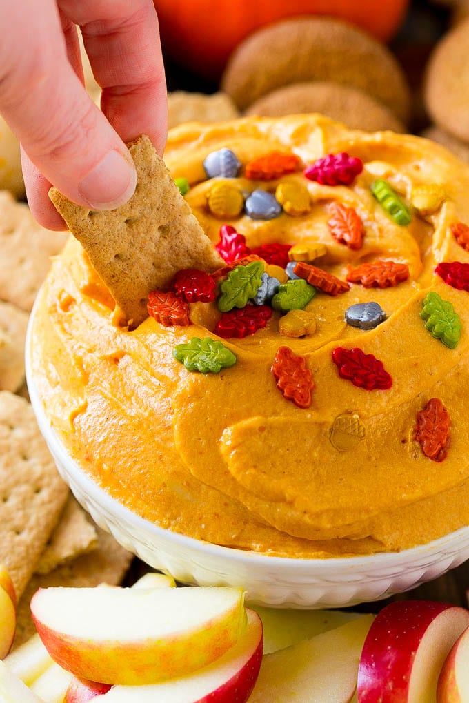 Pumpkin dip in a bowl.