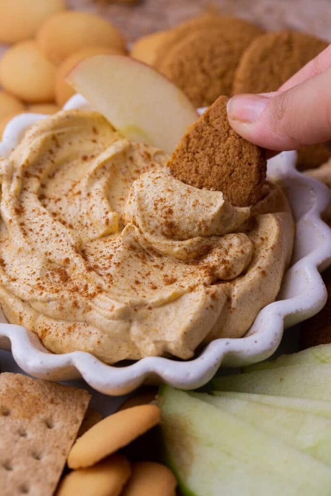 Pumpkin pie dip in a mini bowl.