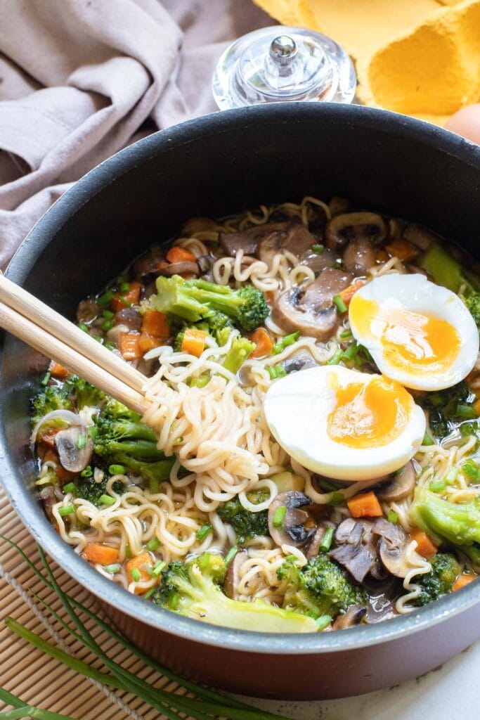 Ramen noodle soup served in a bowl.