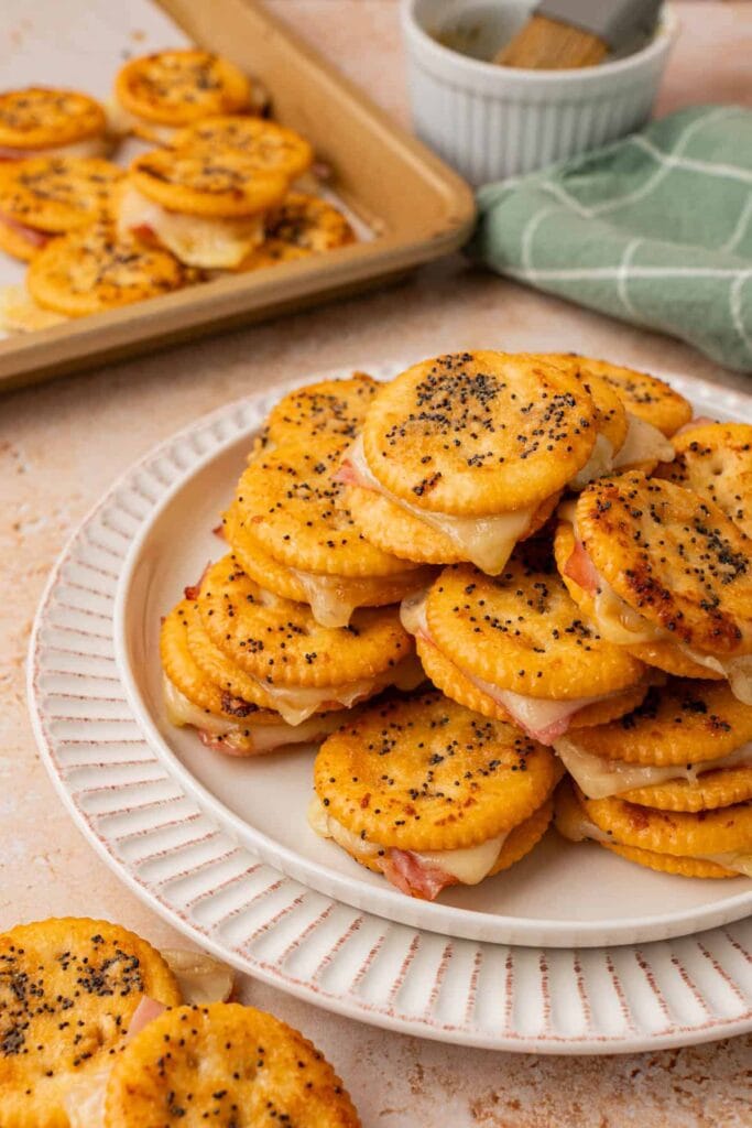 Ritz cracker sandwiches on a plate.