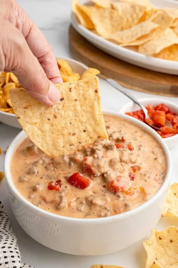 Rotel dip served in a bowl.
