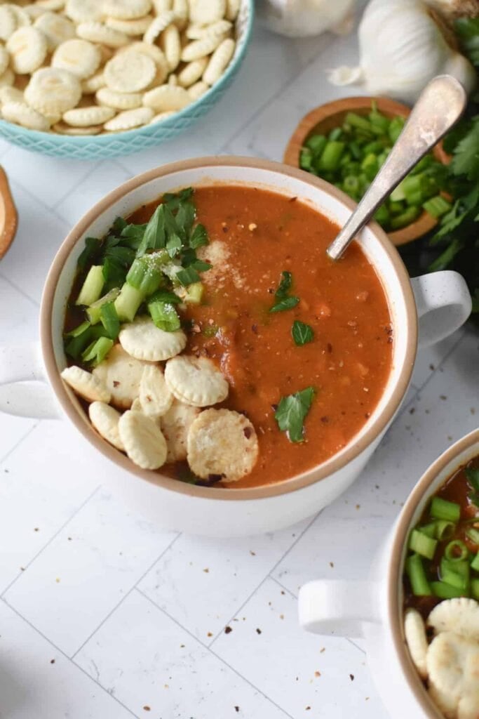 Slow cooker 15 bean soup served in a bowl.