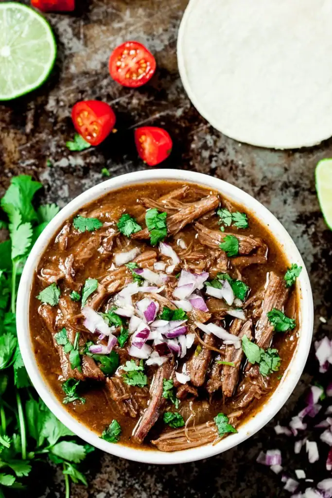Slow cooker Mexican shredded beef in a bowl.