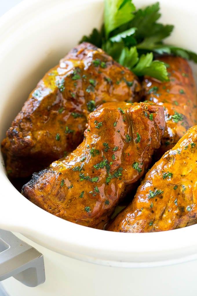 Close up of slow cooker pork tenderloin.