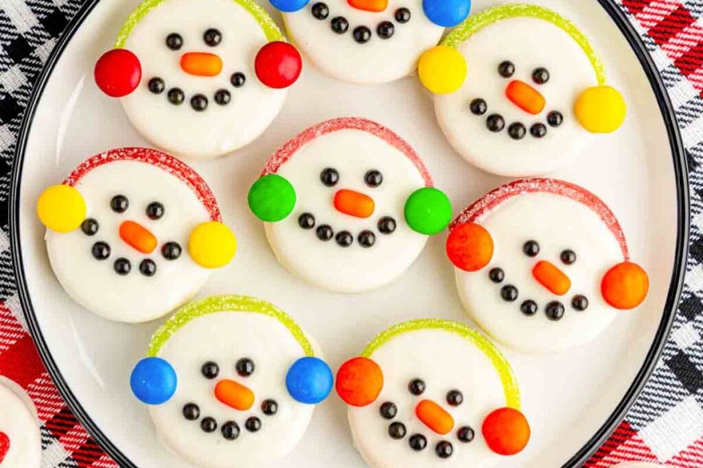 snowman cookie on white background