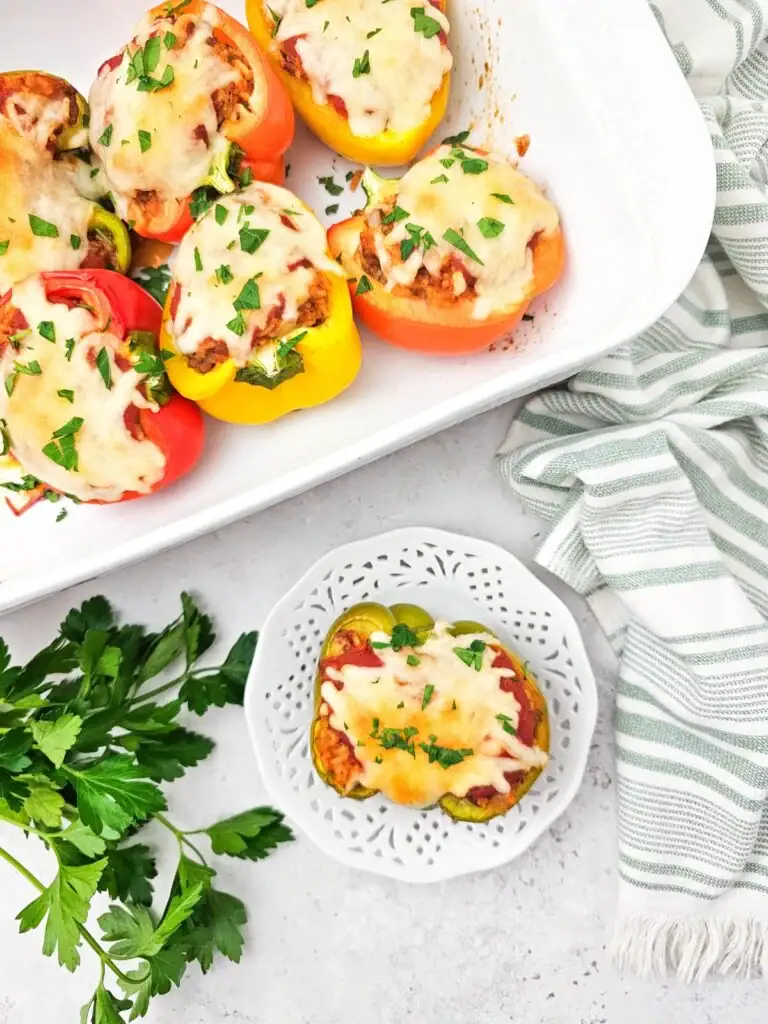 Stuffed peppers on a plate.