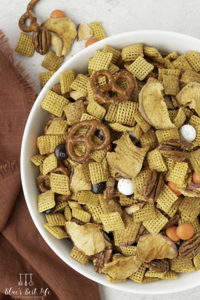 Sweet harvest fall Chex snack mix in a bowl.