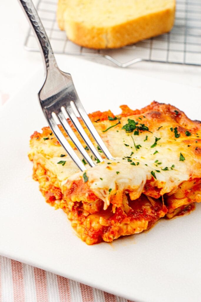 3-Ingredient lazy lasagna casserole on a plate.